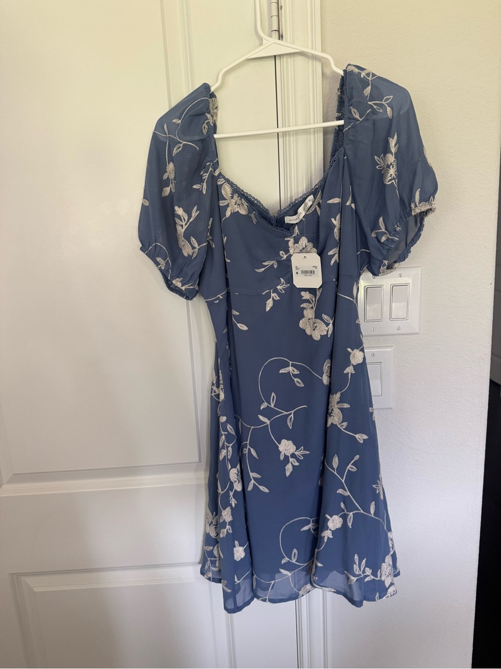 Altar'd State Blue Floral Puff-Sleeve Dress